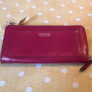 Coach Slim Zip Wallet Saffiano Leather Magenta NWT